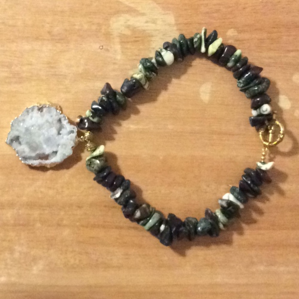 Statement necklace green stones handmade